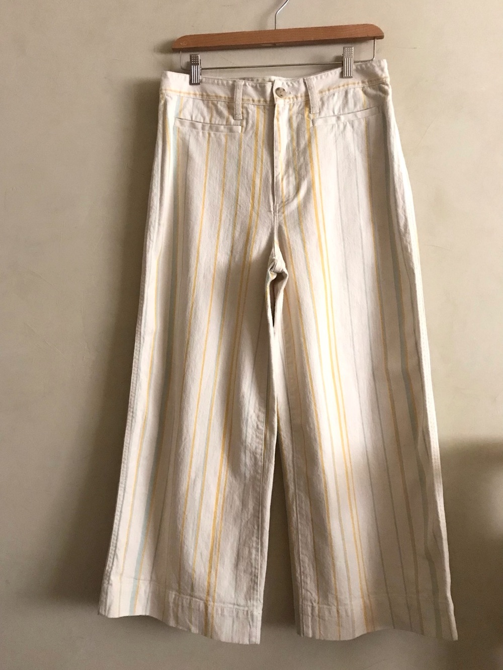 Madewell Cream Pants with Yellow and Light Blue Stripes